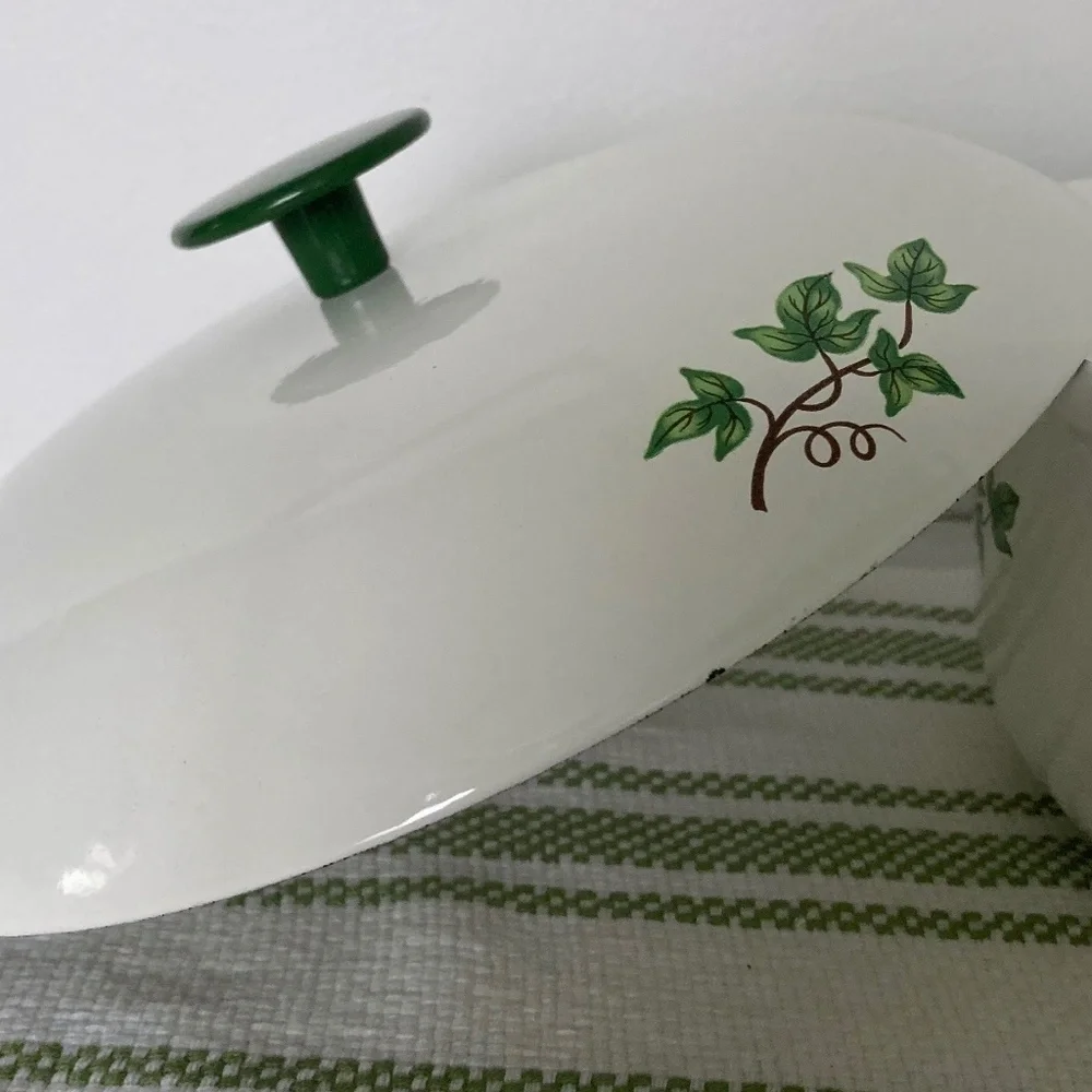 Vintage Green Ivy PRIZER-WARE 2 QT Cast Iron Casserole Dish w/ Cover Lid
